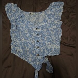 Floral Blue Button-Up Women Top